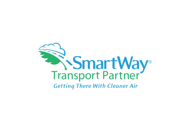 SmartWay Transport Partner logo featuring a road through a green leaf with the tagline "Getting There With Cleaner Air."