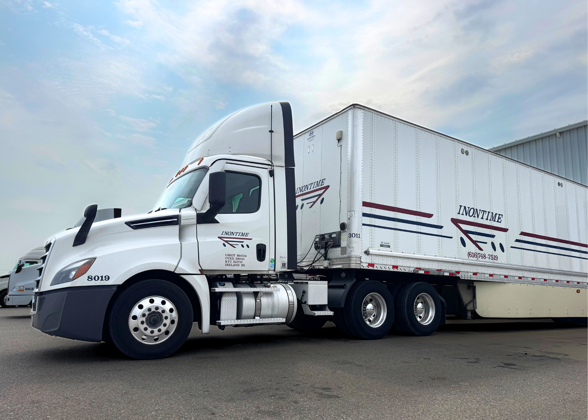 Inontime Asset-Based Transportation Inontime semi truck and trailer representing asset-based transportation and fleet safety.